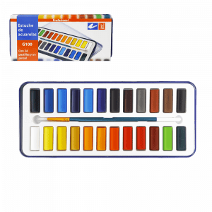 BARRA DE ACUARELAS ATL ESTUCHE METALICO CON 24 COLORES + PINCEL